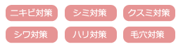 ニキビ対策　シミ対策　くすみ対策　シワ対策　ハリ対策　毛穴対策